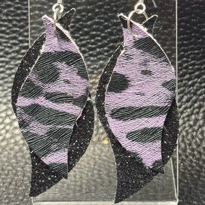 Chic Black and Purple Animal Print Faux Leather Earrings